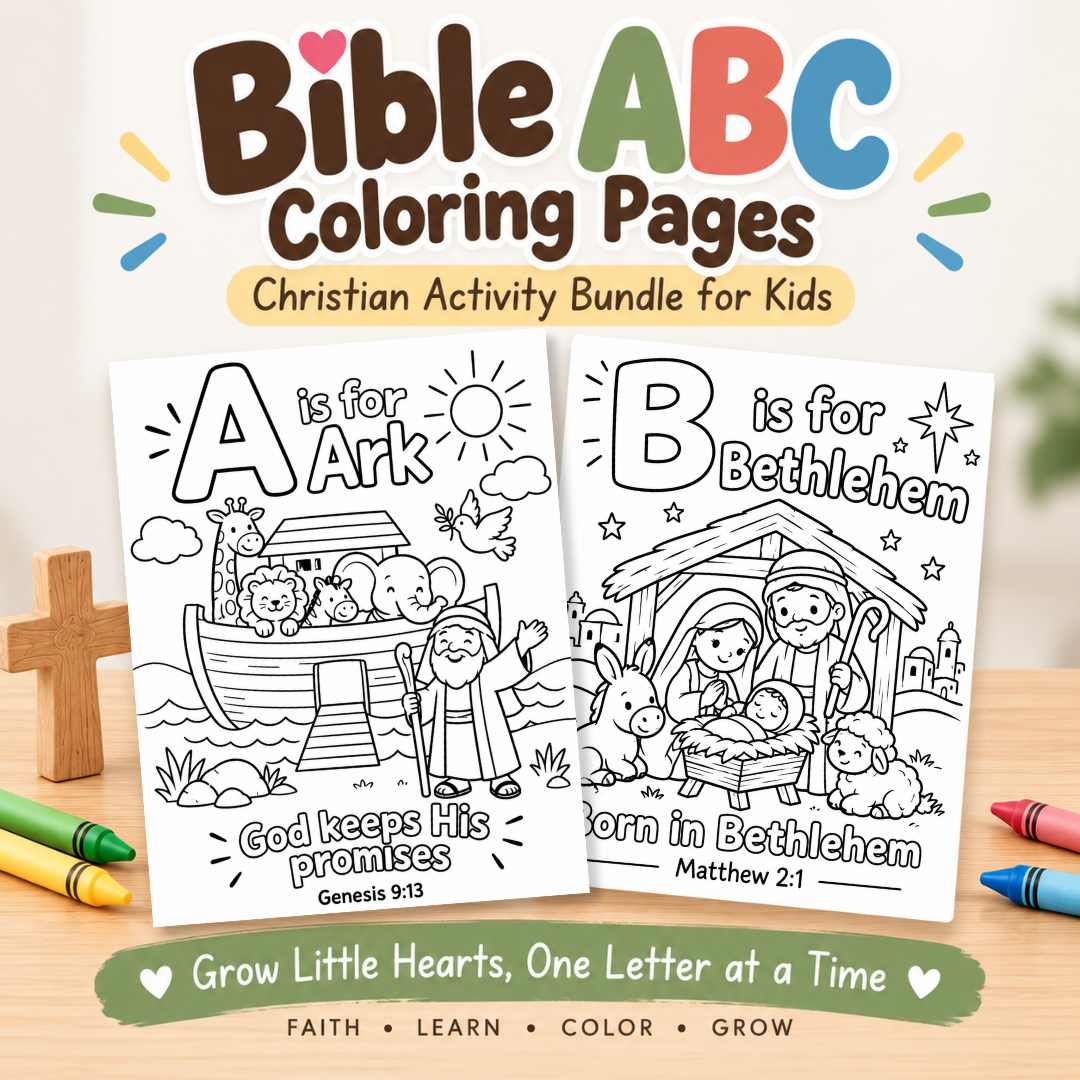 Bible ABC Coloring Pages, Christian Activity Bundle for Kids