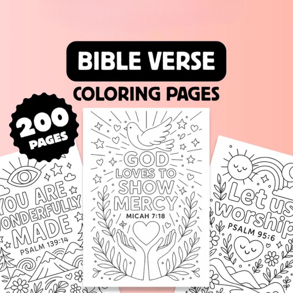 200 Bible Verse Coloring Pages, Coloring for Kids & Adults, Instant Download