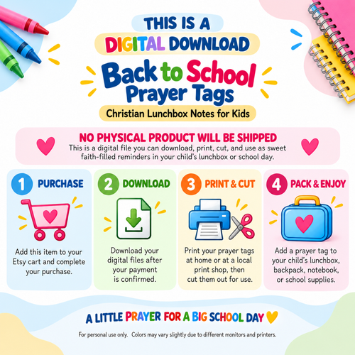 Back to School Prayer Tags, Christian Lunchbox Notes for Kids