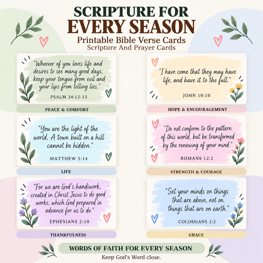 Printable Bible Verse Cards, Scripture And Prayer Cards