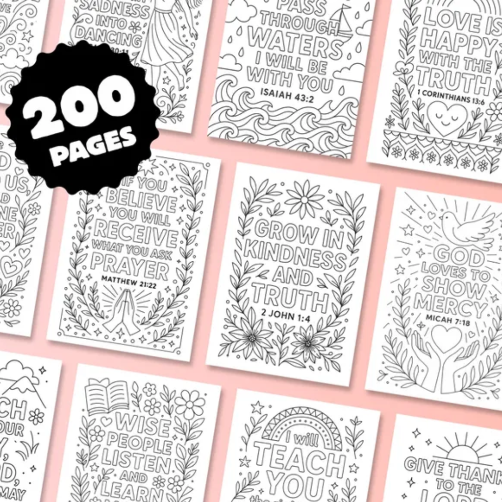 200 Bible Verse Coloring Pages, Coloring for Kids & Adults, Instant Download