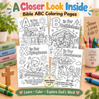 Bible ABC Coloring Pages, Christian Activity Bundle for Kids