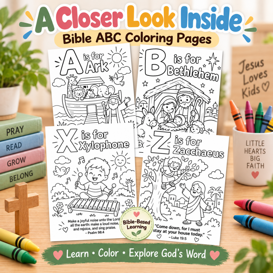 Bible ABC Coloring Pages, Christian Activity Bundle for Kids