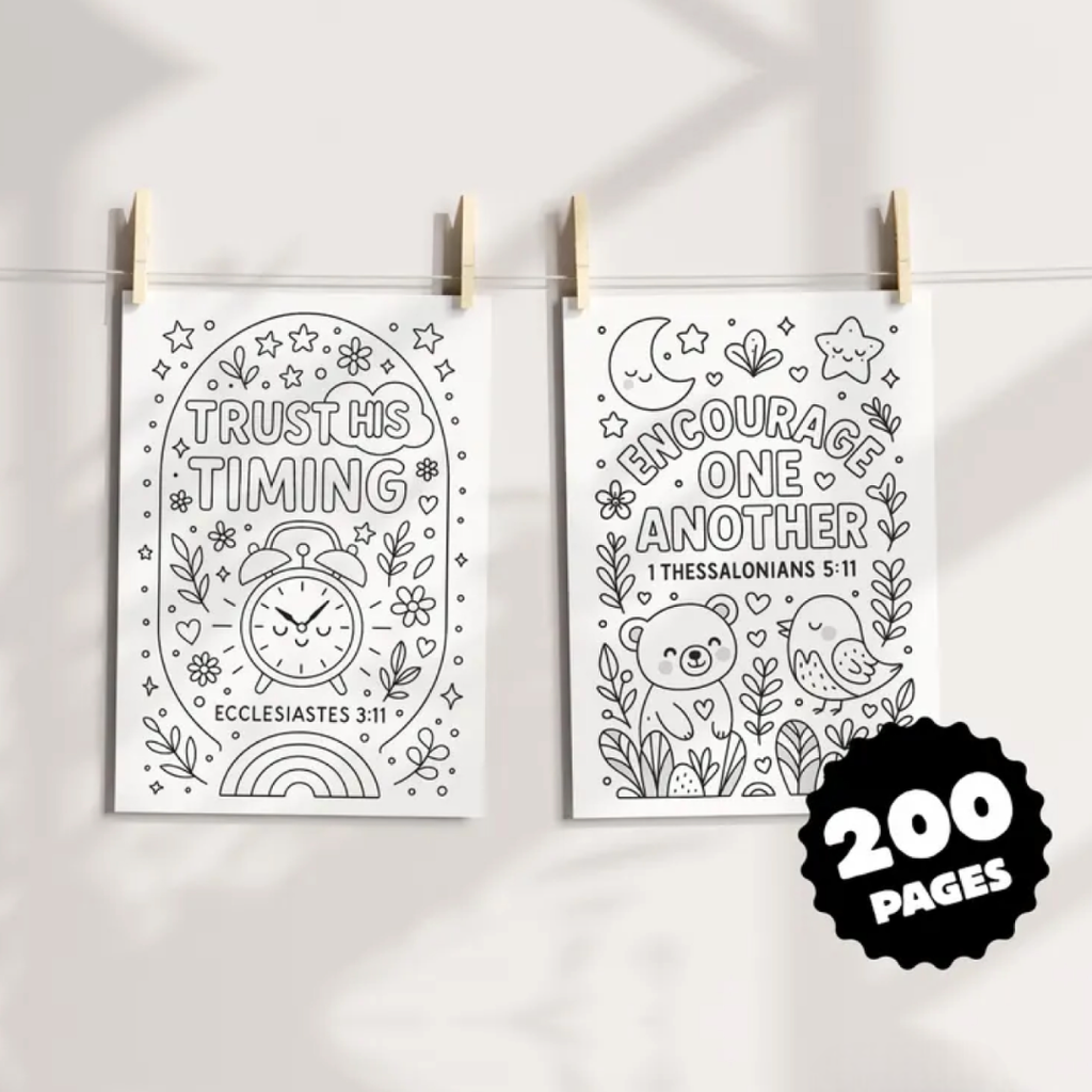200 Bible Verse Coloring Pages, Coloring for Kids & Adults, Instant Download