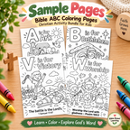 Bible ABC Coloring Pages, Christian Activity Bundle for Kids
